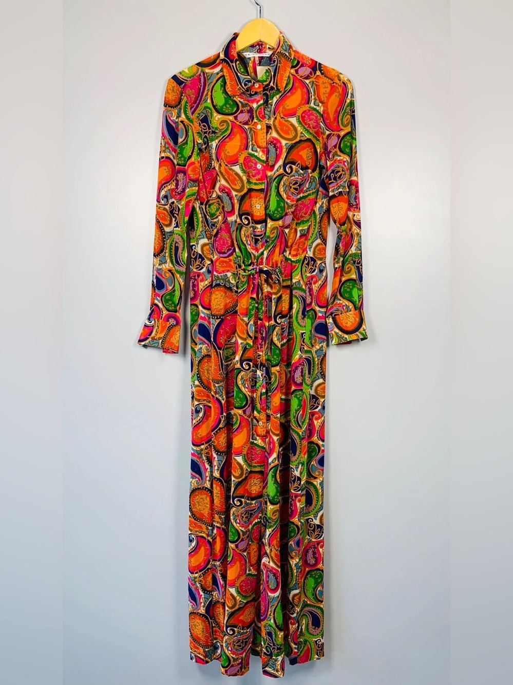 Vibrant Paisley Long Sleeve Trina Turk Maxi Shirt Dress - Multi Color.